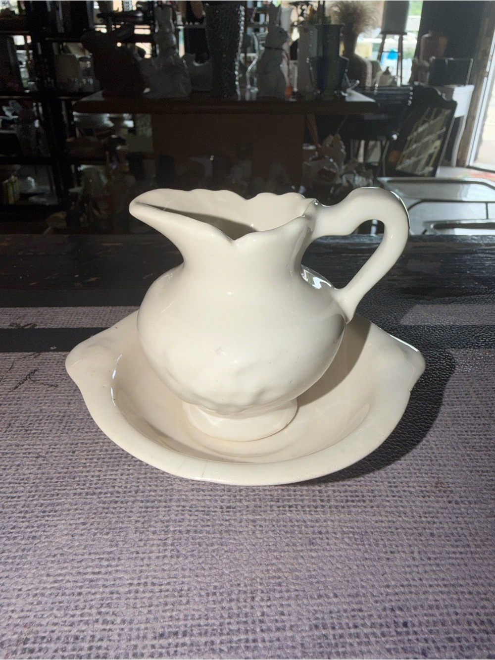 Vintage small Classic Cream Ceramic Pitcher and Basin Set - Home Art